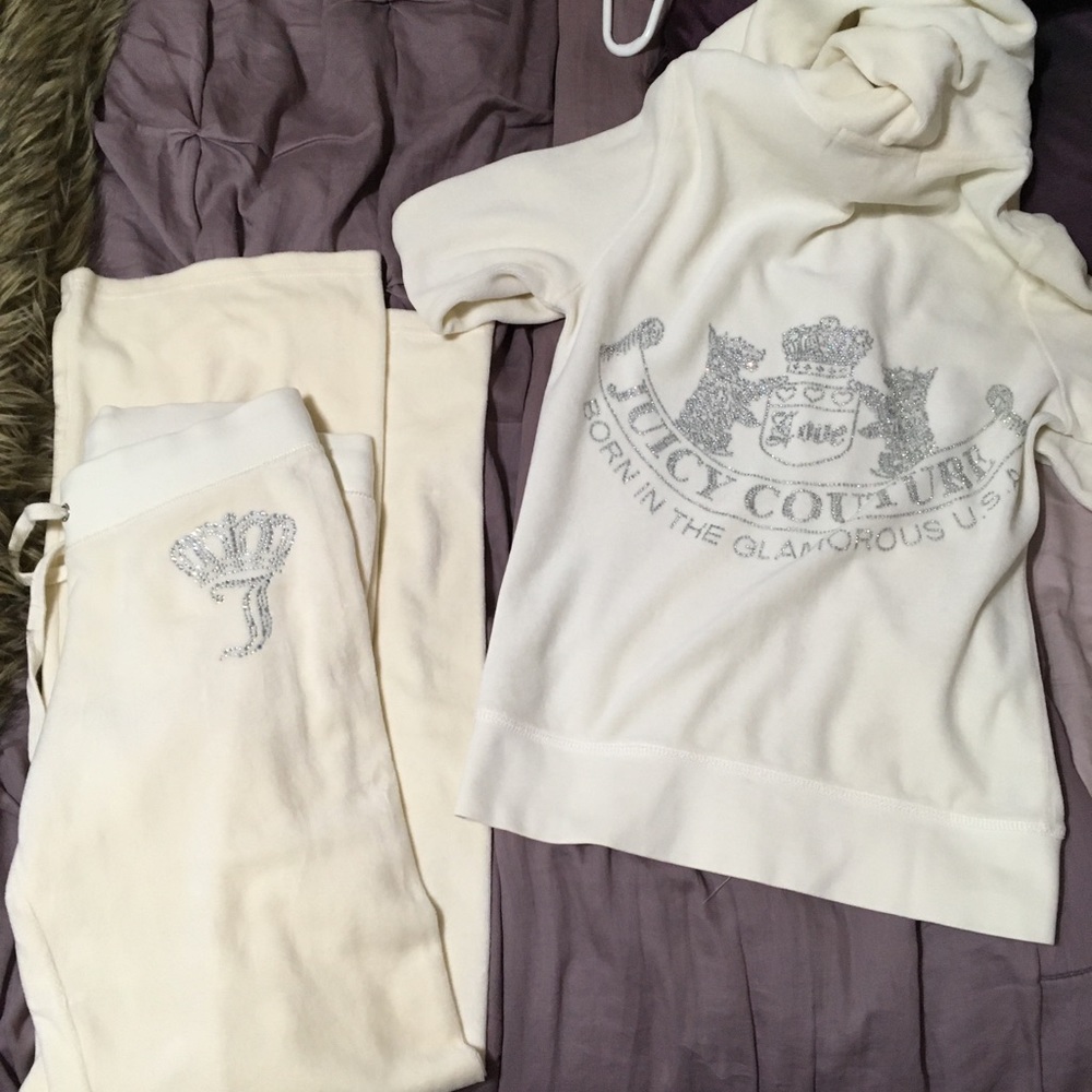 Juicy couture off white cream velour tracksuit set